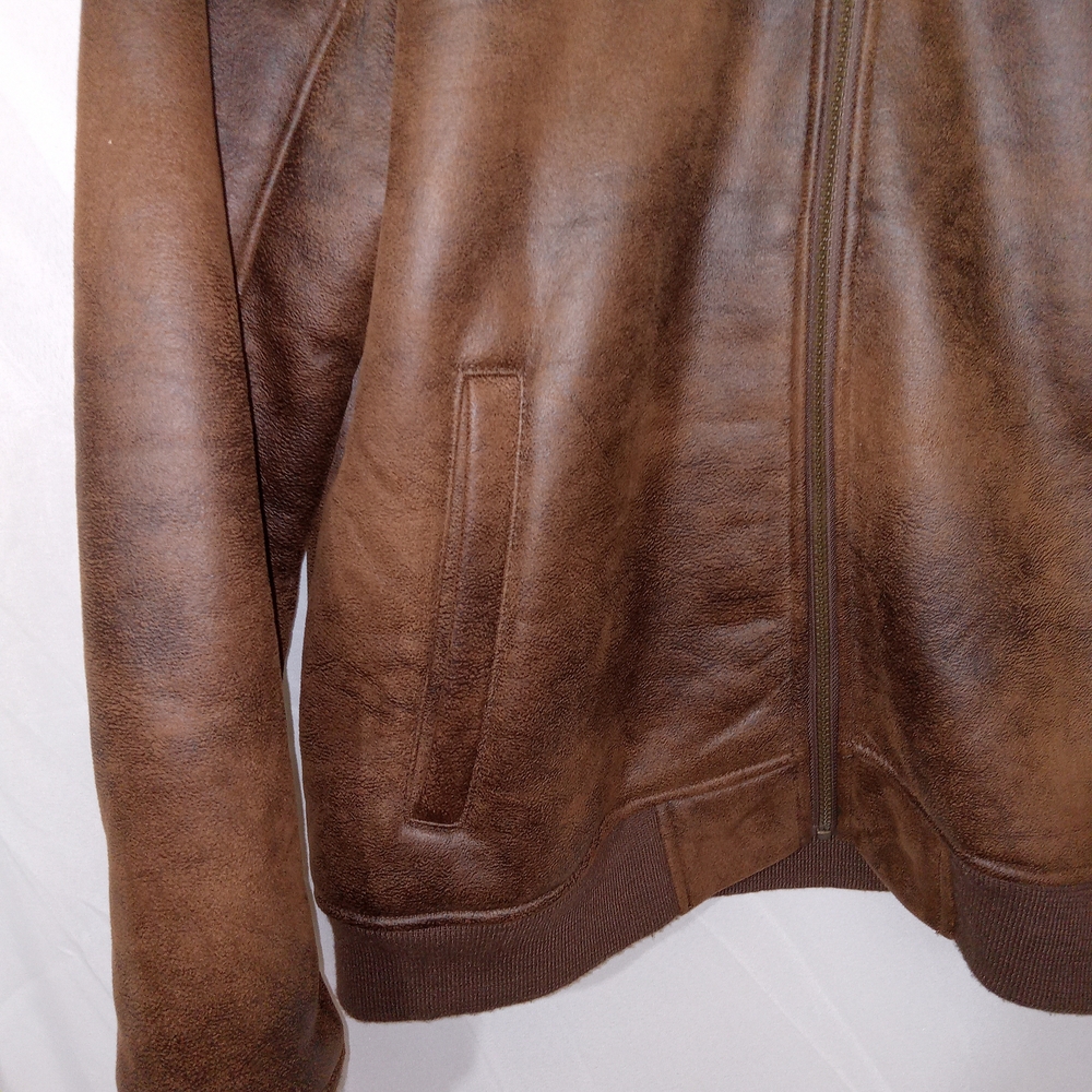 Rainforest Shearling Lined Nubuk Aviator Zip Bomber Jacket Mens Large - Picture 4 of 13